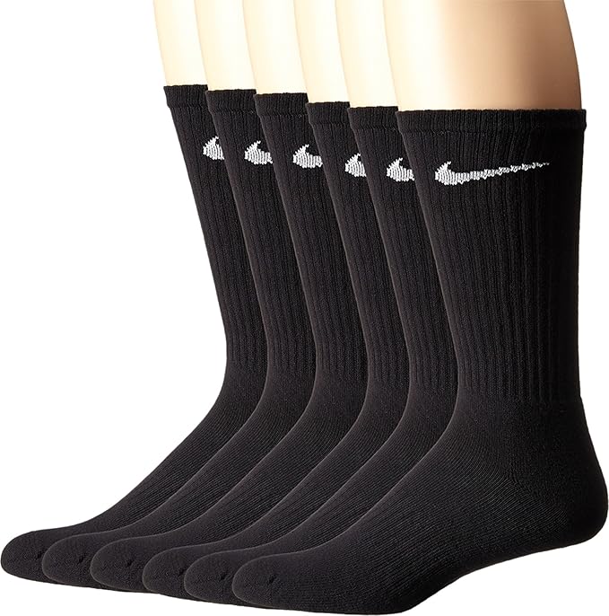 NIKE Performance Cushion Crew Socks (6 Pairs), Black/White, Large